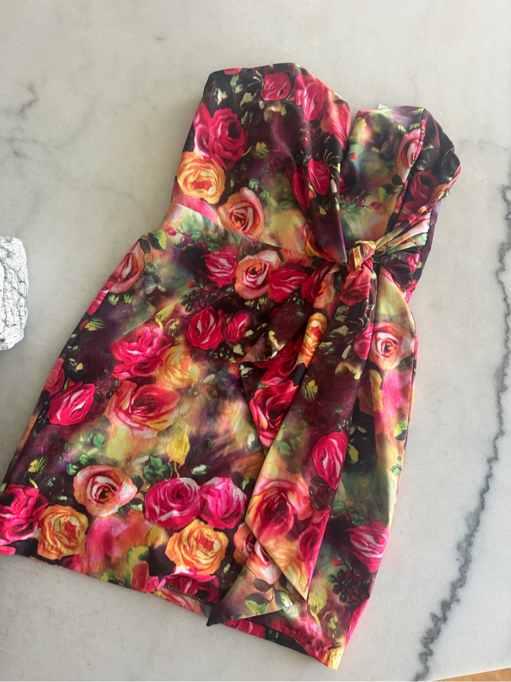 Mustard seed Floral Print Strapless Tie-Waist dress in Multicolor Medium